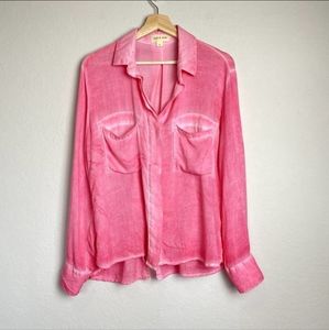 🌞HP🎉Cloth & Stone Pink Tie Dye Button Down Top Size Small